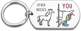 Octamber Funny Boss Gifts for Men Women Office Mentor Manager Supervisor, Unicorn Boss Lady Keychain for Going Away Celebration Appreciation Trophy Pendant Funny Office Bosses Day Gifts for Women