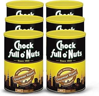 Chock Full o' Nuts Gourmet Roast Ground Coffee – Premium Beans in Recyclable Steel Can – Rich Flavor & Aroma, Light Roast – Perfect for Drip, Pour-Over, Percolator – 11 Oz Can, Pack of 6