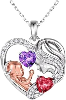 Iefil First Mothers Day Gifts for New Mom - 925 Sterling Silver Double Birthstone Necklace for Women, New Mom Gift, First Mothers Day Gift Jewelry