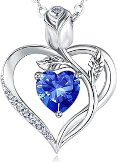 1.2CT Rose Heart Necklace Option of Moissanite or Lab-Grown Sapphire Ruby Emerald&More Necklace for Women Birthstone Girlfriend Necklace S925 Sterling Silver 18K White/Rose Gold Plated D Color VVS1 Gift for Wife Mother Daughter for Birthday Anniversary Mothers Day Necklace for Mom Engraved 'I LOVE YOU' Flower Floral Necklace