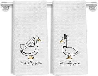 Funny Mr and Mrs Silly Goose Kitchen Towels, Wedding Gifts for Couples Newlyweds Dish Tea Towels for Kitchen Decor, Just Married Gifts Decorative Hand Towels for Bathroom, 16x24 Inch Set of 2