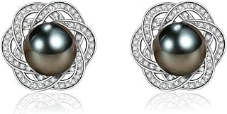 NONNYL Gifts for Women- Tahitian Black-Pearl-Earrings-Gift for Wife Wedding Birthday Anniversary-Mom Her Mothers Day Valentines Day Christmas-18K Gold Plated Sterling Silver Pearl Earring Fine Jewelry