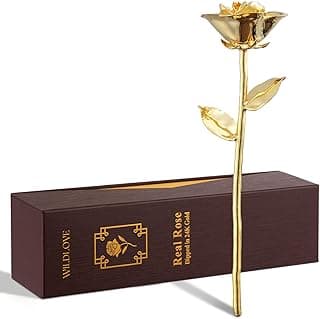 WILDLOVE 24K Gold Dipped Rose - Real Natural Rose Preserved in Pure Gold - Romantic for Her - Unique Birthday, Valentine's, Mother's Day Present for Women, Wife, Girlfriend, Mom