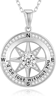 Mkhhy Compass Necklace for Women Jewelry For Her White Gold and Yellow Gold I'd Be Lost Without You(18k Real Gold Filled With S925)