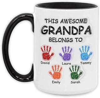 Funny Custom This Awesome Grandpa Belongs To Mug, Coffee Cup For Grandfather on Father's Day, Personalized Gift From Grandkids, Ceramic Accent Mugs Black 11oz or 15oz NQ5518551G