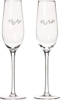 Pearhead Mr. & Mrs. Champagne Flute Set - Elegant His and Hers Wedding Toasting Glasses for Unforgettable Celebrations, Bridal Shower and Registry Idea, Tall Wine Glasses for Bride and Groom