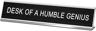 Desk of A Humble Genius Funny Desk Signs for Office, Novelty Nameplate Office Decor Black Desk Plaque for Women Men Coworker Gift Home Supply Accessories 10 x 2"