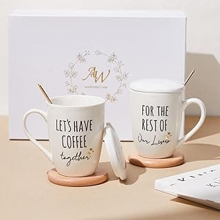 AW BRIDAL Ceramic Engagement Gifts For Couples Newly Engaged Unique Coffee Mugs Set Of 2, 12 Oz| Bachelorette Bridal Shower Gift For Bride, Anniversary Wedding Gifts For Couple Housewarming Gift Ideas