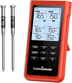 ThermoMaven 3000FT Smart Wireless Meat Thermometer, Sub-1G Long Range, 6 Sensors NIST Certified Accuracy, 2 Thin Probes, Standalone Base with Large LCD for Grill, Smoker, Oven, BBQ