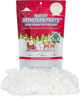 Bag of Reindeer Farts Cotton Candy, NEW Merry Cherry Flavor, 1 pack / 3 ounces, Funny Christmas Stocking Stuffer Present for Kids Boys Girls Teens Teachers White Elephant Unique Holiday Surprise
