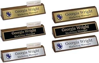 Custom Name Plate for Desk - Personalized Titles and Styles (2x10 Inch, Solid Walnut w/Wedge Stand)