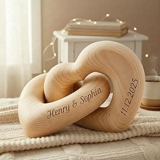 Personalized Anniversary Wedding Gift for Men Women Couple Custom Romantic Infinity Wooden Heart Sculpture with Date Name for Her Him