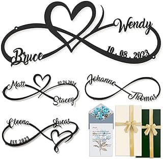 NOAHAMMER Personalized Metal Infinity Heart Sign, Couples Name & Date, Anniversary, Wedding, Valentine's Day Gift, Black, 12 Inch