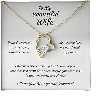 Jewelry Romantic 14k White or 18k Yellow Gold-plated Necklace for Wife from Husband Necklace with Heartfelt Message Card Rose Gift Box Anniversary, Birthday, Christmas or Valentine's Day