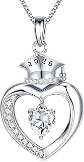 Eaciy Graduation Gifts for Women 2026, S925 Sterling Silver Heart Birthstone Graduation Cap Necklaces Class of 2026 High School College Graduations Gift for Girlfriend Her