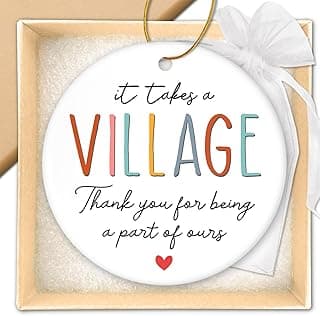 HEXMOZ Teacher Appreciation Gifts - Thank You Gifts for Women Men - End of Year Teacher Gift - Appreciation Gift for Teachers Nurse Daycare Provider Nanny Babysitter - It Takes a Village Ornament
