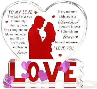 To My Love Romantic Gifts for Him/Her,Heart-Shaped Acrylic Engraved Plaque Sign Home Bedroom Kitchen Office Desk Shelf Decor 4*4*0.6Inch for Valentine's Day Anniversary Wedding Christmas Birthday Gifts