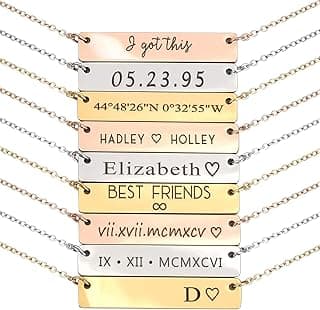 MignonandMignon Personalized Engraved Bar Necklace, Custom Name, Date, Coordinates, Friendship Jewelry, Birthday, Wedding, Graduation, Gift for Women