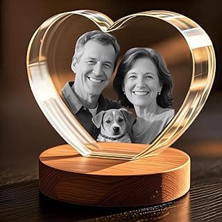 3D Crystal Photo, Mothers Day Gifts for Women Men Wife Husband Mom Father, Personalized Gifts with 3D Laser Etched, Engraved Inside the Crystal Using Your Photo Customized Memorial-Heart