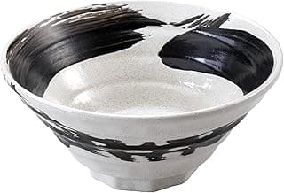 SASUGA Artisan One-Stroke Noodle Bowl - Handmade Japanese Ceramic Ramen & Udon Bowl, White