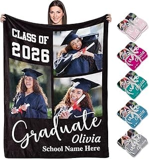 Corissy 2026 Graduation Gifts, Custom Blanket with Picture and Text, Personalized Photo Graduation Blankets for Her/Him, Customized Graduation Tapestry Gifts for High School/College/Masters Degree