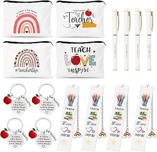 UAREHIBY 16 PCS Teacher Gifts in Bulk, Thank You Teachers Gifts With Makeup Bags, Teacher's Appreciation Week Keychain, Bookmark Gift for Teachers, Best Teacher Ever Pen Gift, Christmas Idea