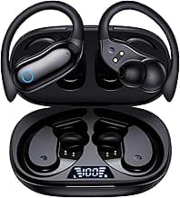 GNMN Active Noise Cancelling Ear Buds Wireless Earbuds 96hrs Playback Bluetooth Headphones Dual Battery Display Stereo Bass Earphones with Earhooks Microphone IPX7 Waterproof for Sports/Runing/Workout