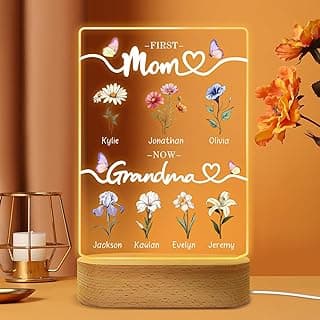 First Mom Now Grandma Customized Acrylic Plaque, Birth Month Flower Personalized Mothers Day Gifts for Mom from Daughter Grandma Garden Sign Custom Plaque, Mimis Garden Sign (Mothers day 3)