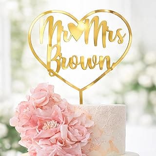 Personalized Bride and Groom Wedding Cake Topper With Customized Last Name for Mr Mrs (Gold Mirror)