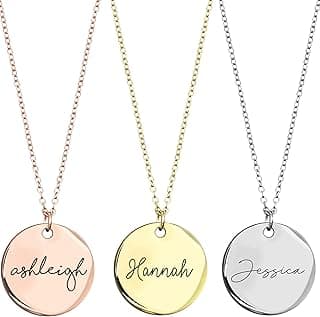 MignonandMignon Personalized Coin Name Necklace Custom Engraved Jewelry Gift for Bridesmaid Birthday Handmade Jewelry for Women Mom Gift for Her