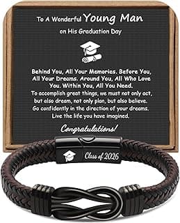 𝟮𝟬𝟮𝟲 𝗚𝗿𝗮𝗱𝘂𝗮𝘁𝗶𝗼𝗻 𝗚𝗶𝗳𝘁𝘀 𝗳𝗼𝗿 𝗛𝗶𝗺, Class of 2026 Leather Stainless Steel Knot Bracelets for Men, 5th 8th Middle High School College Masters Degree Graduation Gifts for Men