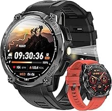 Rugged Military Smart Watch for Men with GPS, 1.43'' AMOLED Fitness Tracker Watch with Bluetooth Call/Flashlight/Compass, 170+ Sports Modes Waterproof Mens Smartwatch for Android iPhone