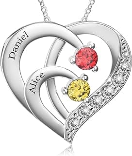 Easycosy Custom Name Necklace with Birthstones Mothers Day Gifts for Mom, Wife, Customized Promise Necklace Heart Pendant with Engraved 2-6 Names - Birthday Jewelry Gifts for Women Grandma Her