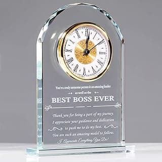 YWHL Best Boss Birthday Gifts for Women Men, Meaningful Boss Appreciation Gift for Female, Laser Engraving Glass Table Clock for Boss's Day Retirement Work Anniversary (Battery not Included)