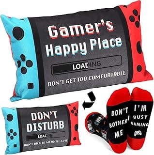 Gamer Gifts for Teenage Boys, 2026 Graduation Gift for Teens, Gaming Dad Gift, Gaming Gifts for Men Brother Uncle Boyfriends, A Pair of Gamer Socks + One Throw Pillow Covers