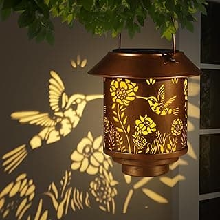 Doogarden Solar Lantern Lights Outdoor Hanging, Solar Lights Outdoor Waterproof,Garden Decor Gifts for Women Mom,Metal Decoration Lanterns for Garden Patio(Hummingbird)