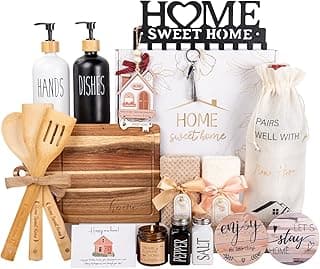 House Warming Gifts New Home, 19pcs New Home Gift Basket For Homeowners, Couple Women Neighbor - Includes Decoration, Kitchenware, Towel, Greeting Card, First Time Home Buyer Gift, Housewarming Gifts