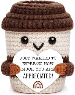 Mini Appreciation Office Gift for Women Men Handmade Crochet Coffee Cup Thank You Gift for Friends Coworkers Teachers Boss Inspirational Valentines Birthday Retirement Gifts Stress Relief Desk Decor