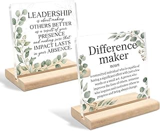2 Pcs Green Leadership Gifts for Leader Boss Mentor Gifts Leadership is About Making Others Better Acrylic Desk Sign Inspirational Desk Office Decor for Women Appreciation Thank you Gift(4x4 Inch)