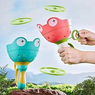 Ivtivfu Flying Disc Launcher Toy (2 Packs), Manual Capture Catching Disk Game, Outdoor Toys for Kids Ages 4-8, Outside Yard and Lawn Family Games for Toddlers 3-5, Birthday Gifts for Girls and Boys