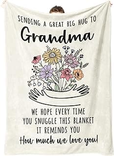 Afterprints Grandma Gifts Blanket, Mothers Day, Birthday Gifts for Grandma from Grandkids, Best Grandmother Gift, Hug Floral Throw Blankets 50'' x 60''