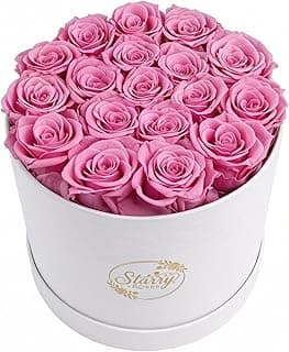 Forever Flowers 18 Preserved Roses in Luxury Round Bucket, Elegant Romantic Gift for Her, Romantic Floral Keepsake for Mother's Day Tribute,Birthday, Anniversary or Valentine’s Day(Pink)