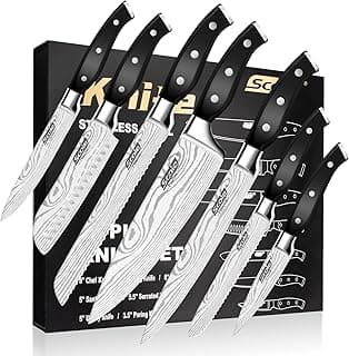 SCOLE® Chef Knife Ultra Sharp Kitchen Knife Set 7-Piece, Premium German 1.4116 Stainless Steel Chefs Knife Set, Ergonomic Handle Professional Full Tang Knives Set for Kitchen with Gift Box