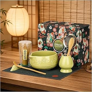 Matcha Whisk Set, Ceramic Matcha Set with Bowl, Chasen Holder, Scoop Rest, Sifter, 8-Pcs Japanese Ceremony Matcha Kit–Matcha Lovers Gift for Women Mom Girl Friend-Matcha Green