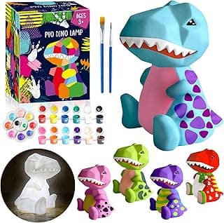 FUNZBO 4.3in Paint Your Own Dinosaur Lamp Kit - Arts and Crafts Supplies Painting for Kids Teens, DIY Night Light Dinosaur Toy for Boy Girl 3 4 5 6 7 8 9 10 11 12 Birthday Gift