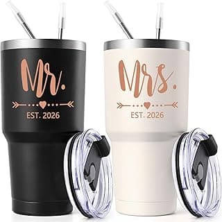 Lifecapido Mr and Mrs Gifts, Wedding Gifts for Couples 2026 Mr & Mrs 30oz Tumbler Set, His and Hers Engagement Gift for Couple Bride Groom(Black & Cream)
