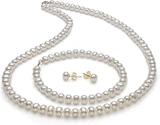 Belacqua 14K Gold Freshwater Pearl 18" Necklace Bracelet Stud Earrings Set for Women | Jewelry for Her | Gift Box Included