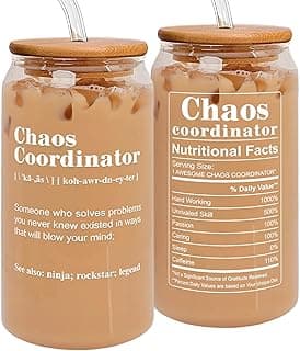 Thank You Gifts for Women, Boss, Coworker, Manager, Office, Teacher, Nurse, Mom - Chaos Coordinator Gifts - Administrative Professional Day Gift, Boss Lady Birthday Gift Ideas - 16 Oz Can Glass