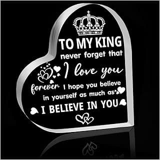 Gifts for Men Boyfriend Husband – I Love You Heart Shaped Acrylic Block Keepsake for Men – Romantic Anniversary, Birthday, Father's Day, Valentine’s Day Gifts for Him(4x4x0.6in)