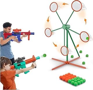 Marlrin Shooting Games Toys for Age 5 6 7 8 9 10+ Year Old Boys, Kids Toy Sports & Outdoor Game with Moving Shooting Target & 2 Popper Air Toy Guns & 24 Foam Balls, Gifts for Boys and Girls